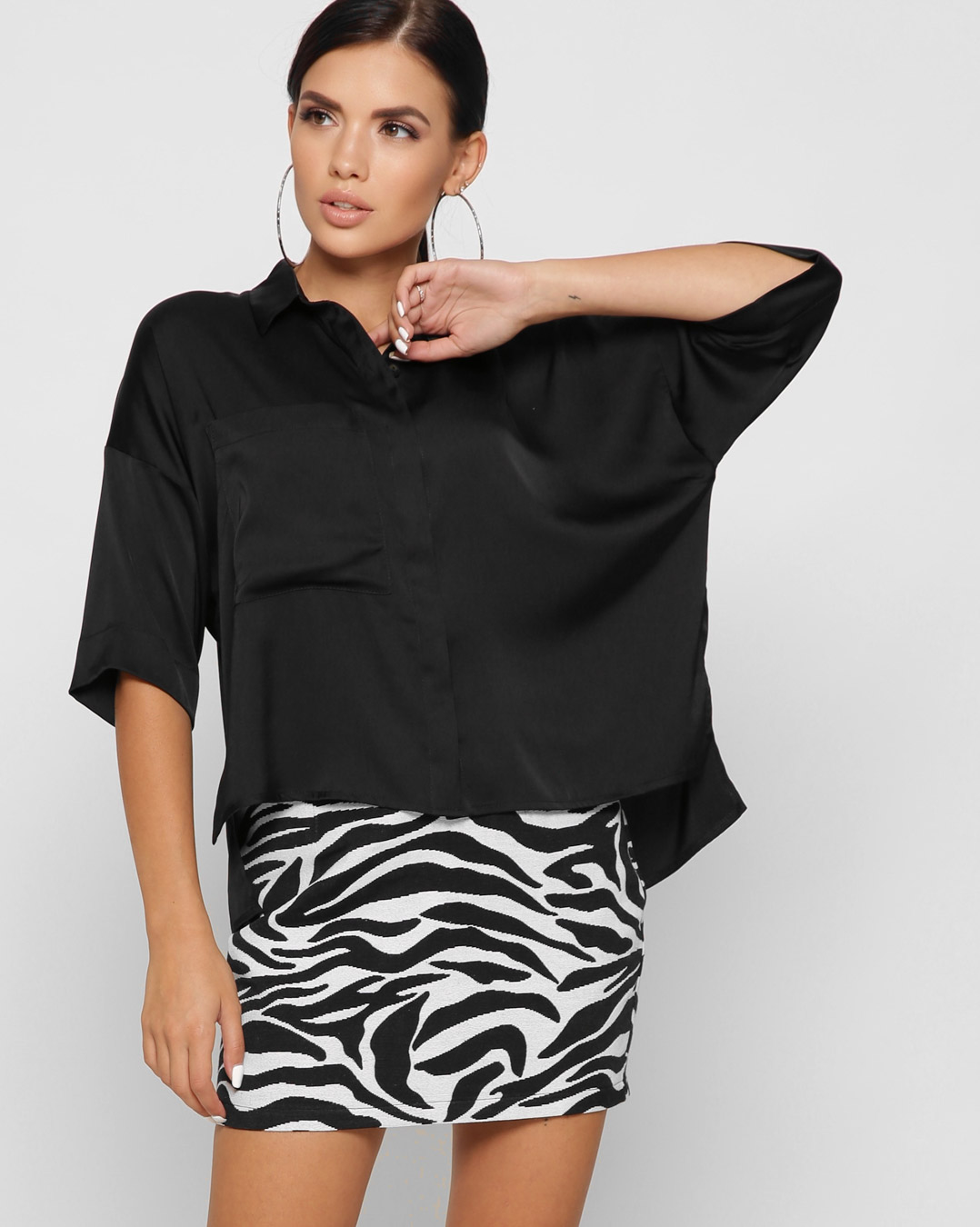 Витончена шовкова блуза чорна | 63834