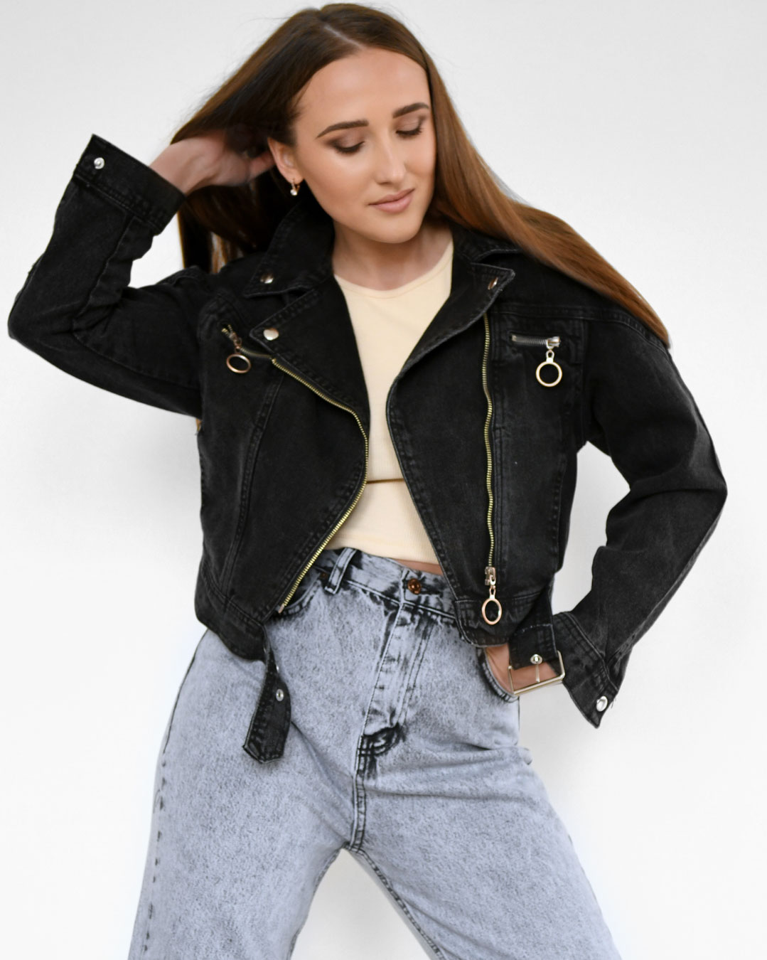 Джинсова куртка косуха графіт | 64108