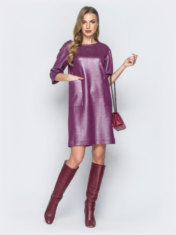 Блискуча лаконічна сукня фіолетова | 64787