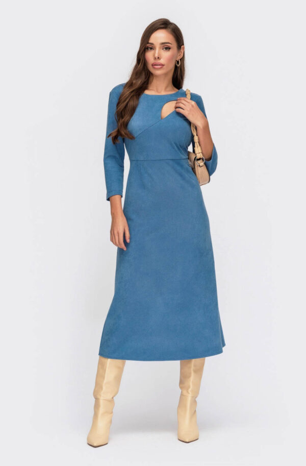Замшеве плаття блакитне з рукавом ¾ | 64813