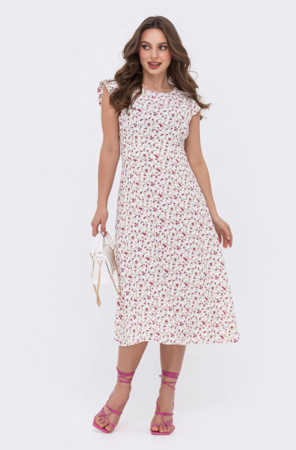 Літня сукня у квітковий принт біла | 65550
