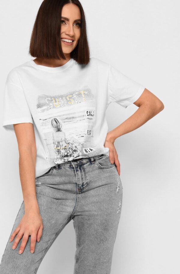 Бавовняна біла футболка з принтом | 64823