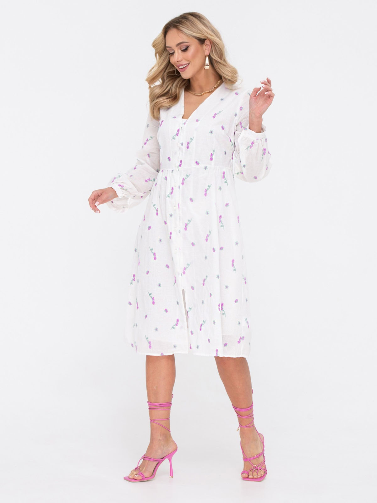 Сукня молочна з бузковою вишивкою | 65101