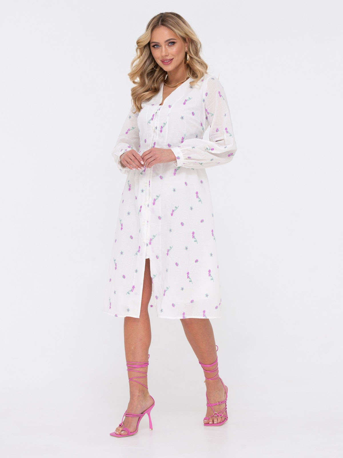 Сукня молочна з бузковою вишивкою | 65101