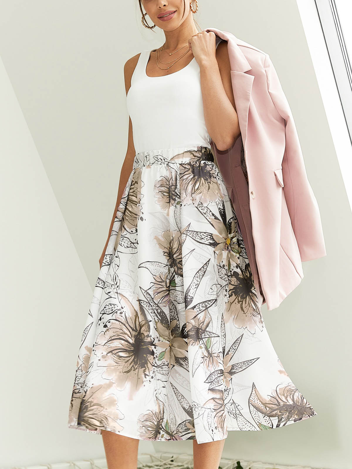 Літня спідниця принтована біло-коричнева | 65430 Літня спідниця принтована біло-коричнева | 65430