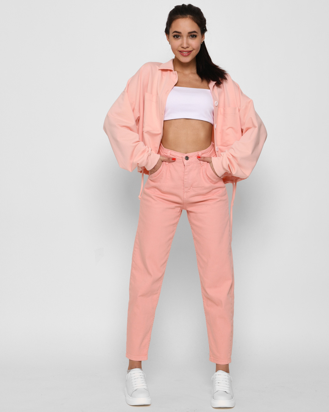 Стильні джинси мом персикові | 65503 Стильні джинси мом персикові | 65503