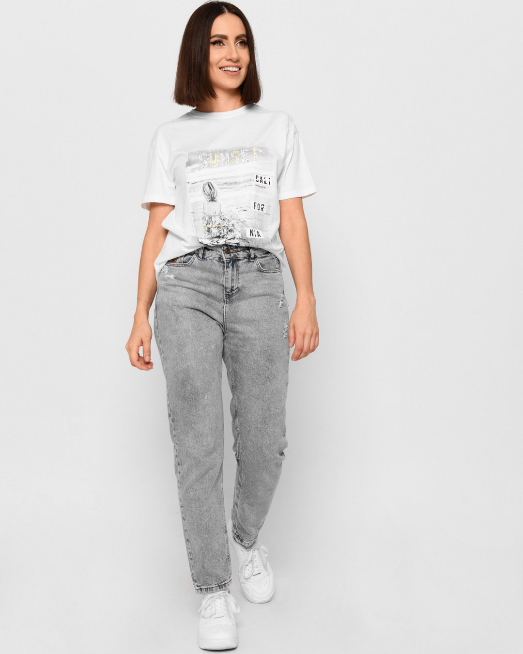 Бавовняна біла футболка з принтом | 64823 Бавовняна біла футболка з принтом | 64823