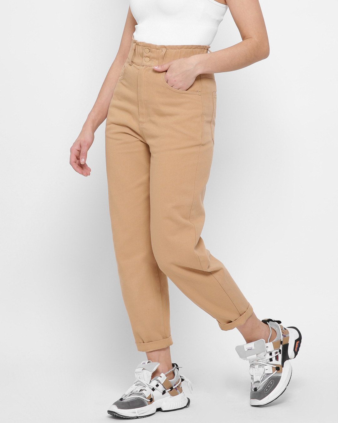 Жіночі стильні mom джинси бежеві | 65192 Жіночі стильні mom джинси бежеві | 65192