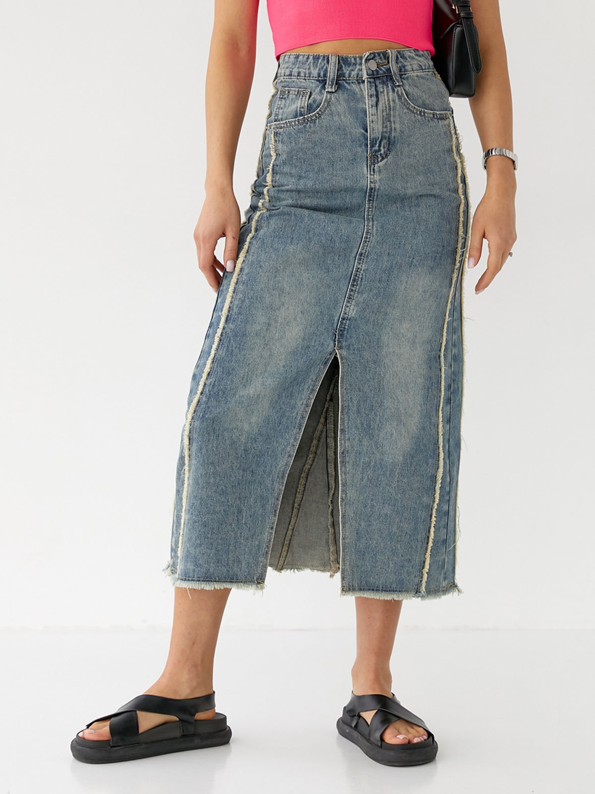 Оригінальна джинсова спідниця міді блакитна | 66278 Оригінальна джинсова спідниця міді блакитна | 66278