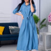 Літнє плаття-сорочка з льону блакитне | 66622 Літнє плаття-сорочка з льону блакитне | 66622