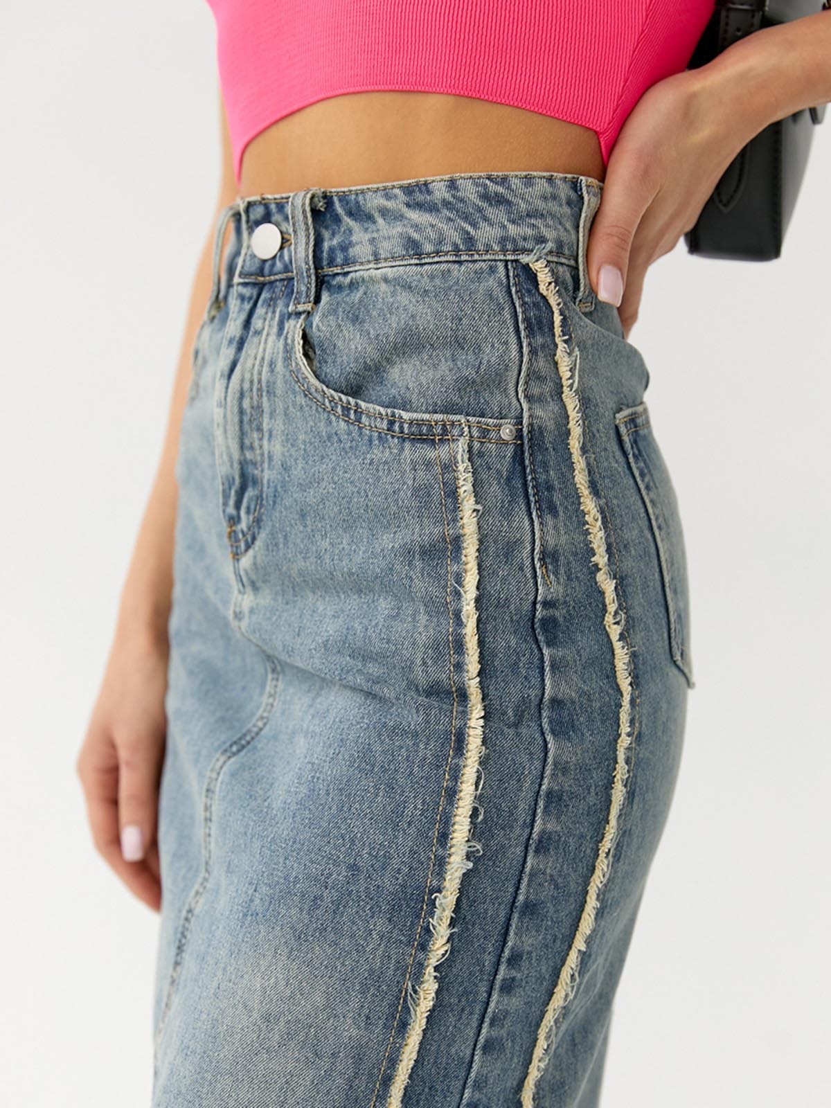 Оригінальна джинсова спідниця міді блакитна | 66278 Оригінальна джинсова спідниця міді блакитна | 66278