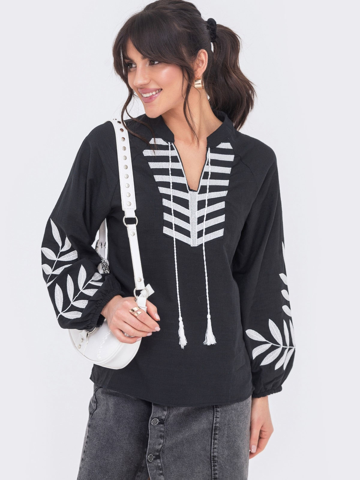 Бавовняна вишиванка чорна оверсайз | 66754