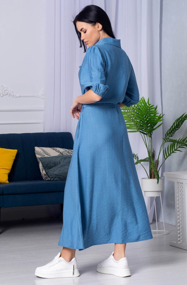 Літнє плаття-сорочка з льону блакитне | 66622