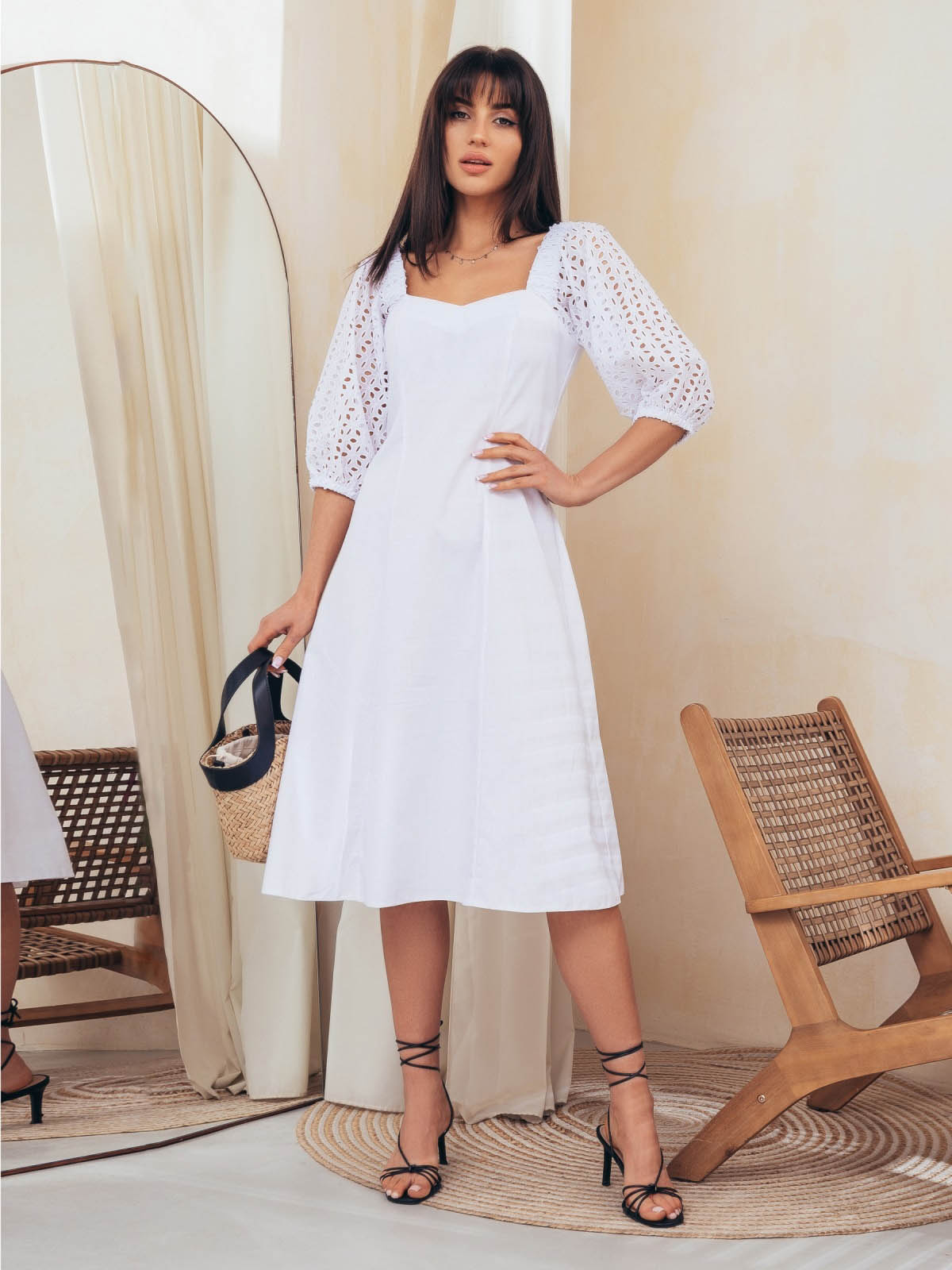 Повсякденне плаття біле з льону | 66657