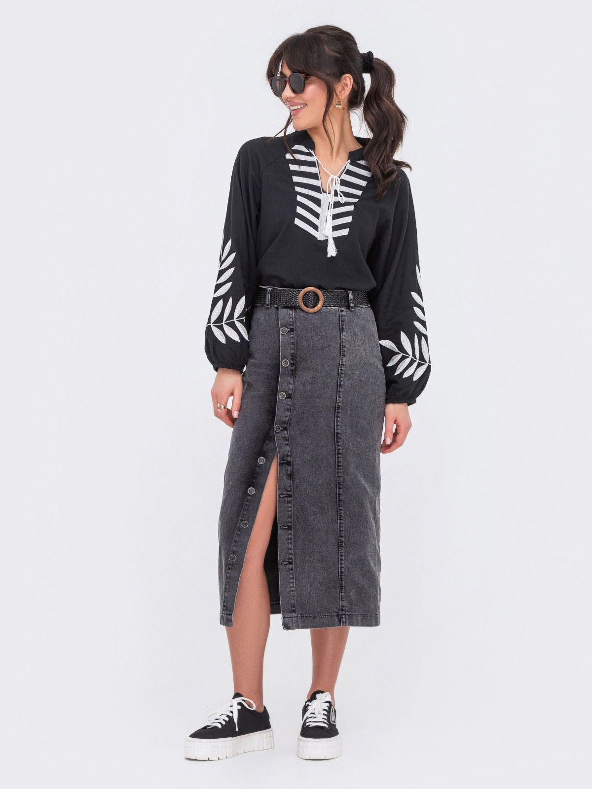 Бавовняна вишиванка чорна оверсайз | 66754