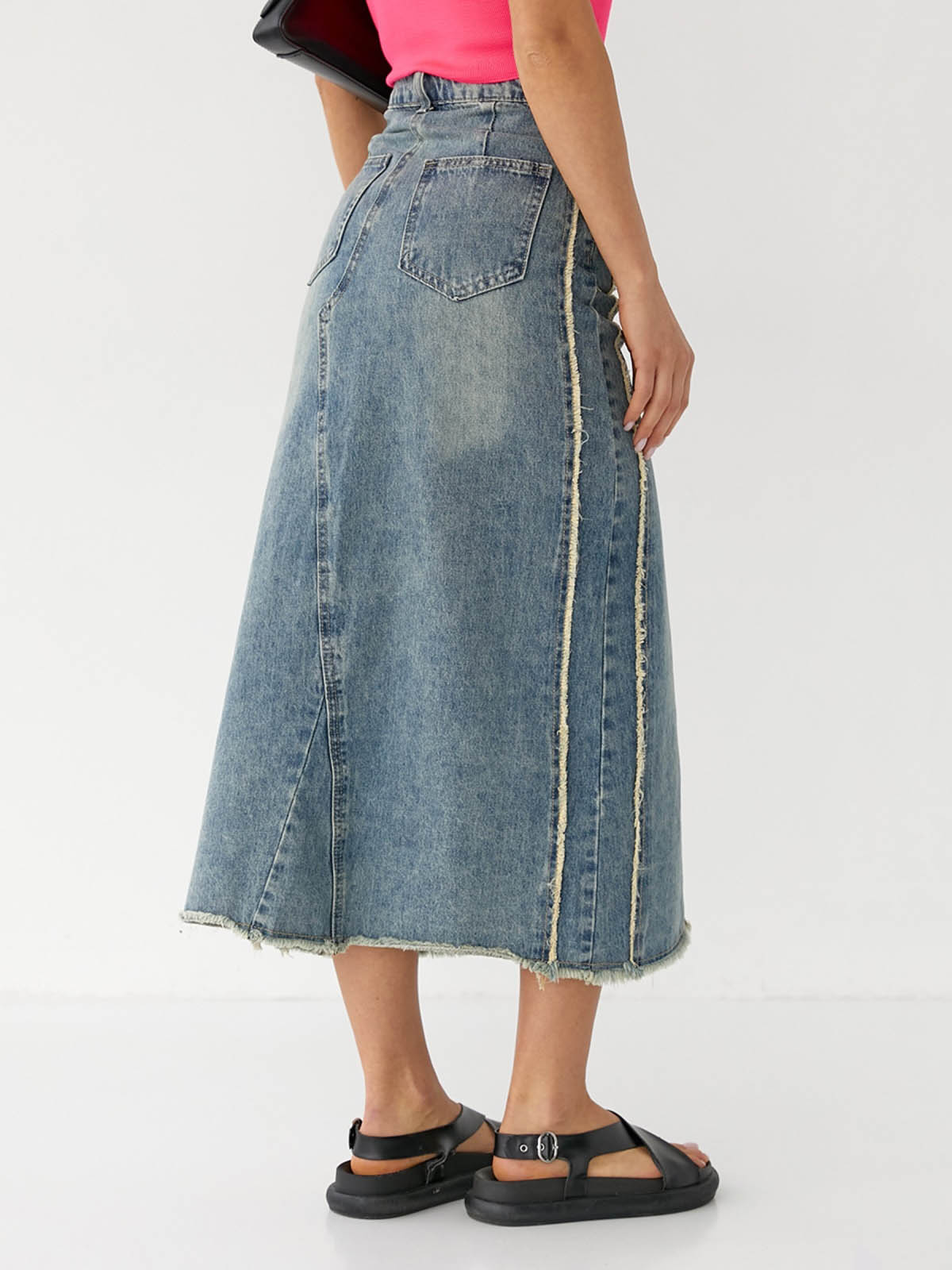 Оригінальна джинсова спідниця міді блакитна | 66278 Оригінальна джинсова спідниця міді блакитна | 66278