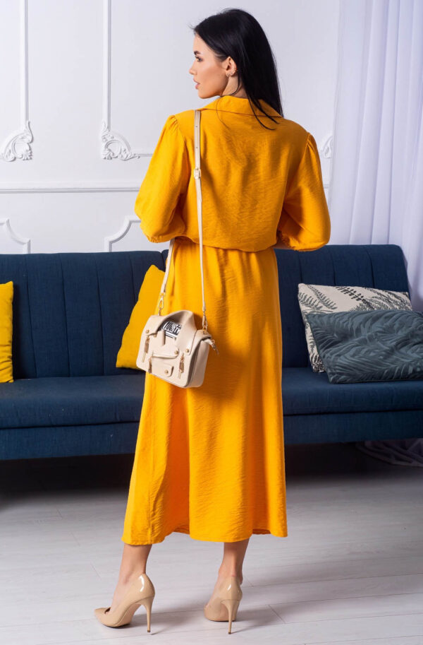 Літнє плаття-сорочка з льону жовте | 66634