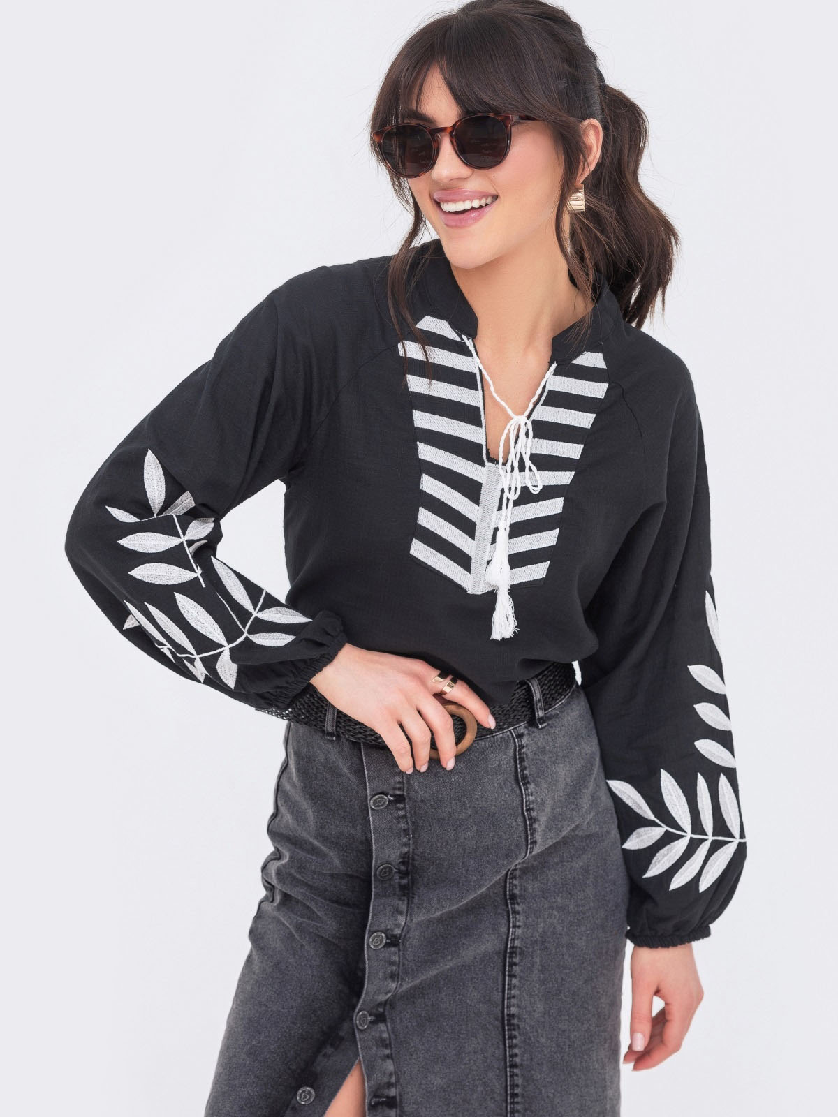 Бавовняна вишиванка чорна оверсайз | 66754