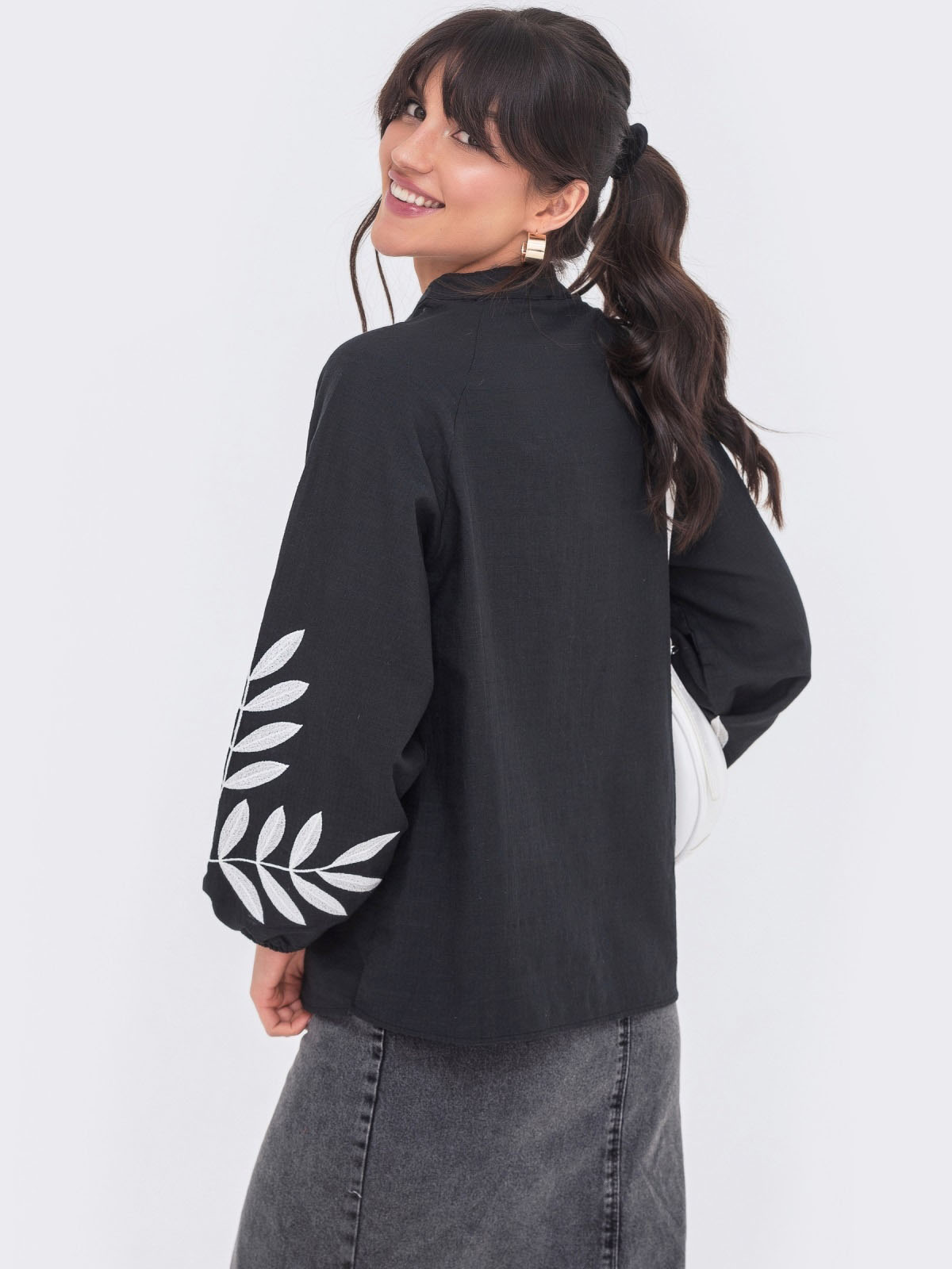 Бавовняна вишиванка чорна оверсайз | 66754