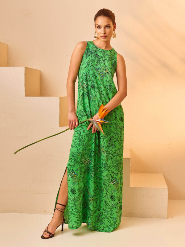 Літнє довге плаття зелений принт | 66563