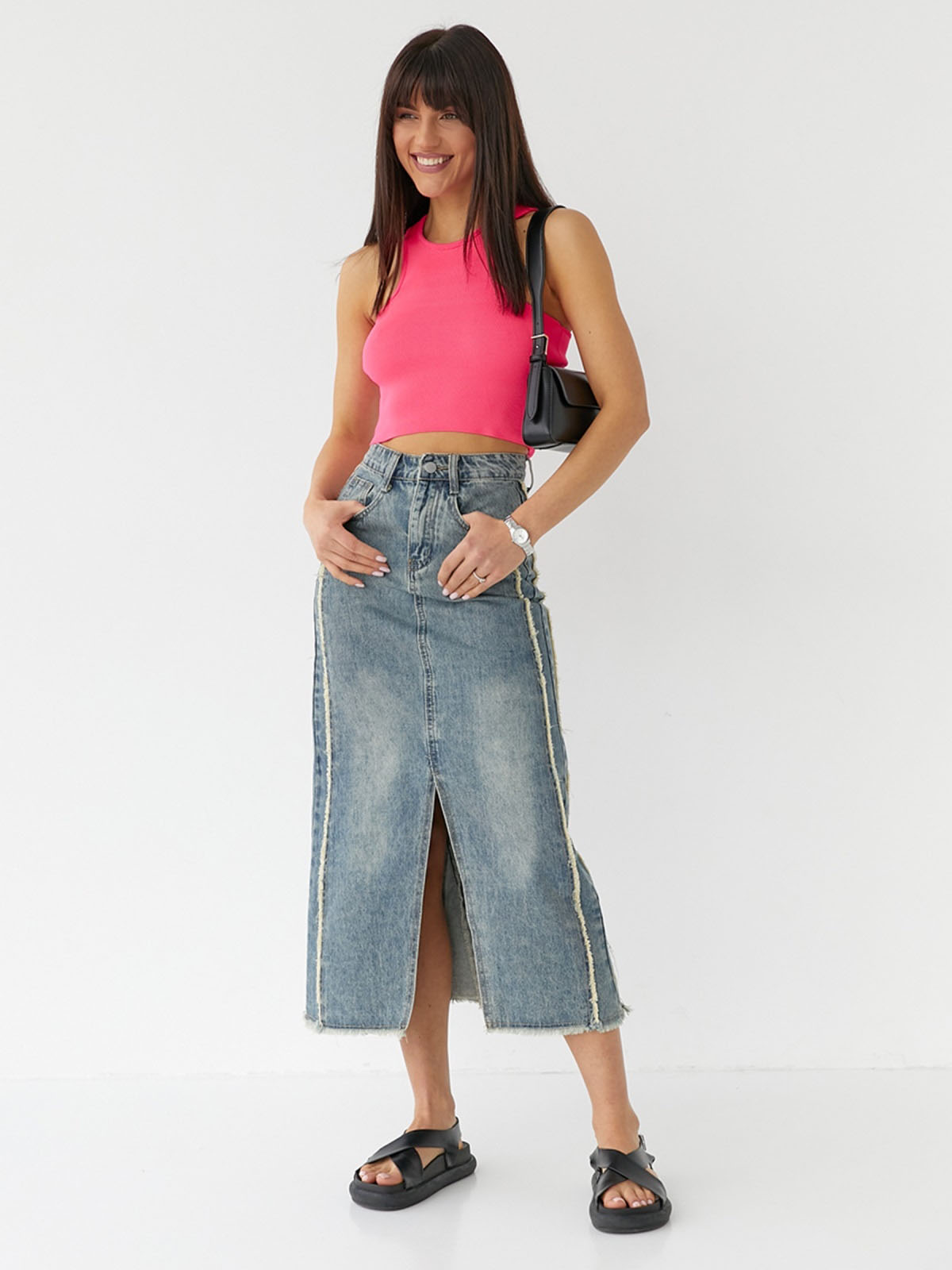 Оригінальна джинсова спідниця міді блакитна | 66278 Оригінальна джинсова спідниця міді блакитна | 66278