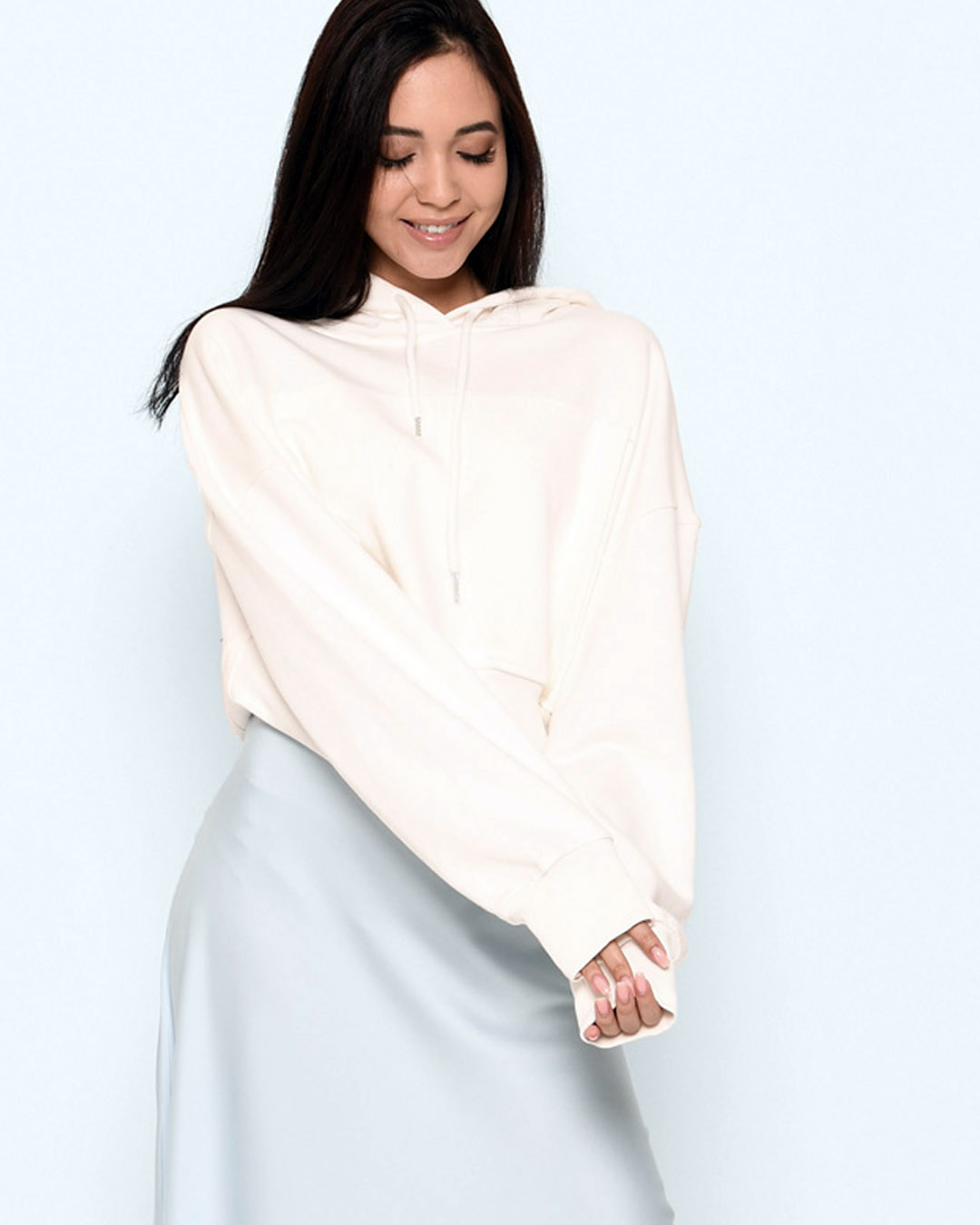 Стильне укорочене худі оверсайз біле | 66367