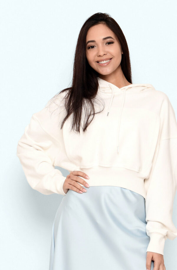 Стильне укорочене худі оверсайз біле | 66367