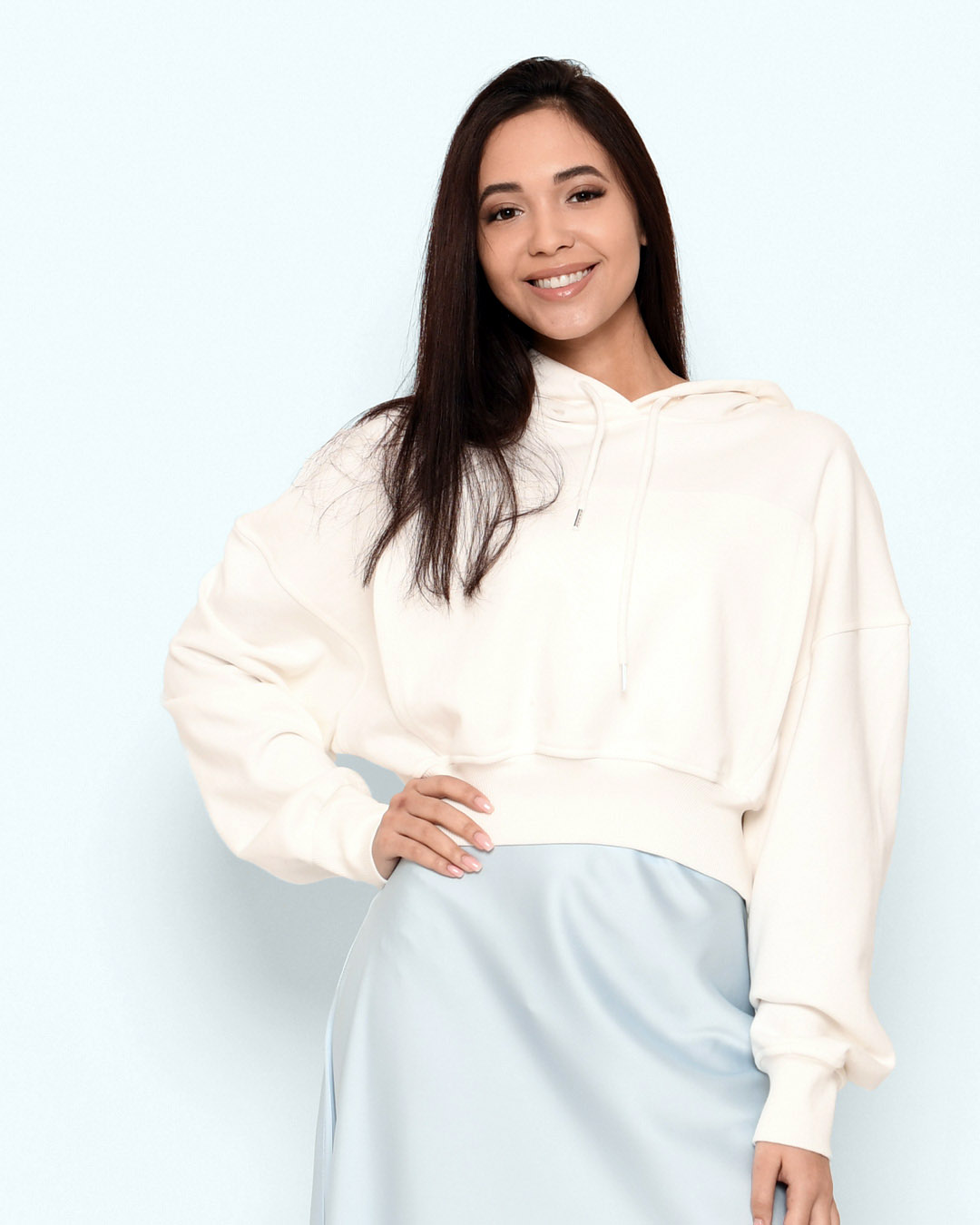 Стильне укорочене худі оверсайз біле | 66367