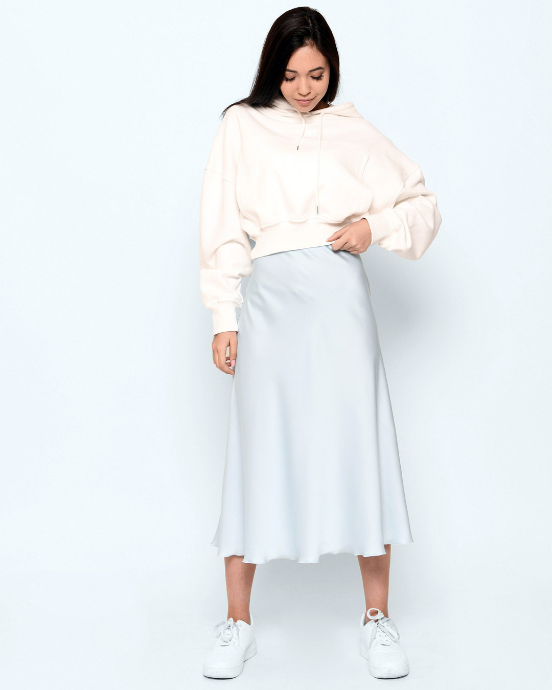 Стильне укорочене худі оверсайз біле | 66367