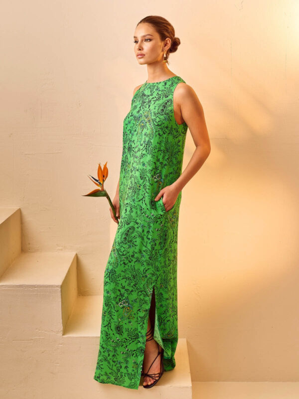 Літнє довге плаття зелений принт | 66563