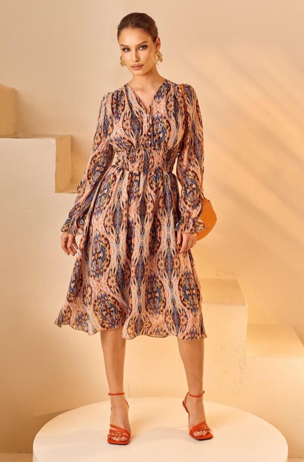 Сукня помаранчева принтована з шифону | 65648