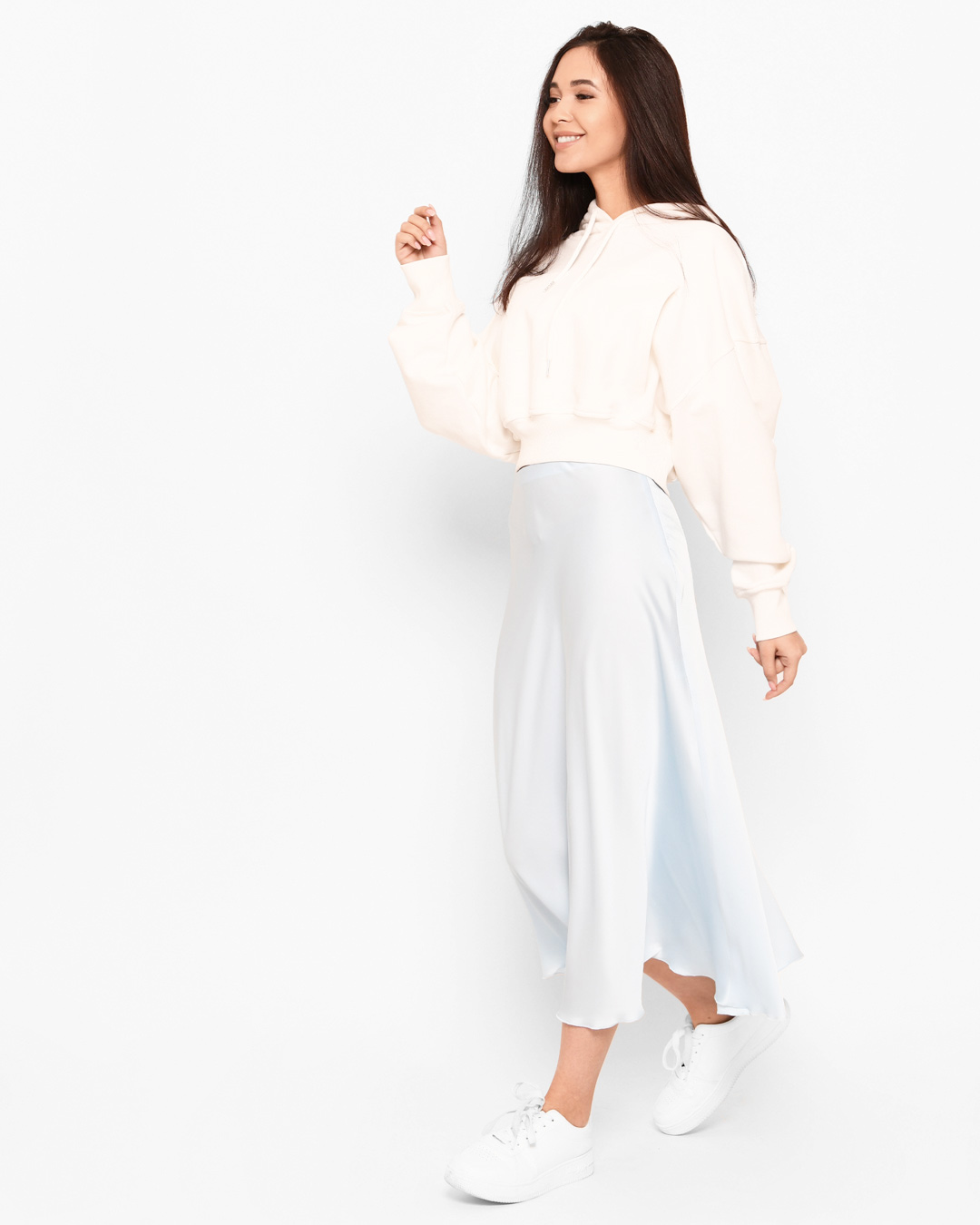 Стильне укорочене худі оверсайз біле | 66367