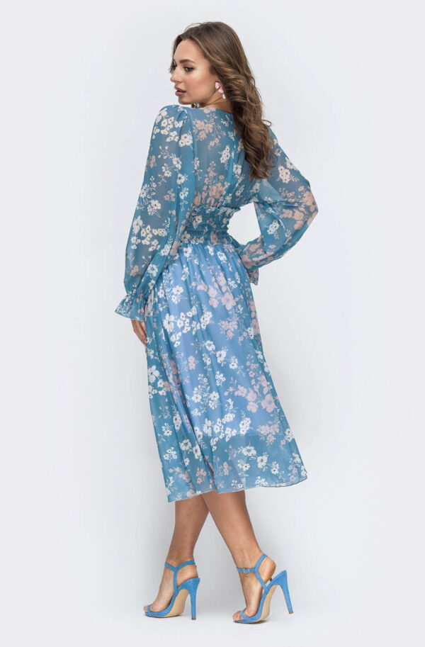 Сукня блакитна принтована з шифону | 65563