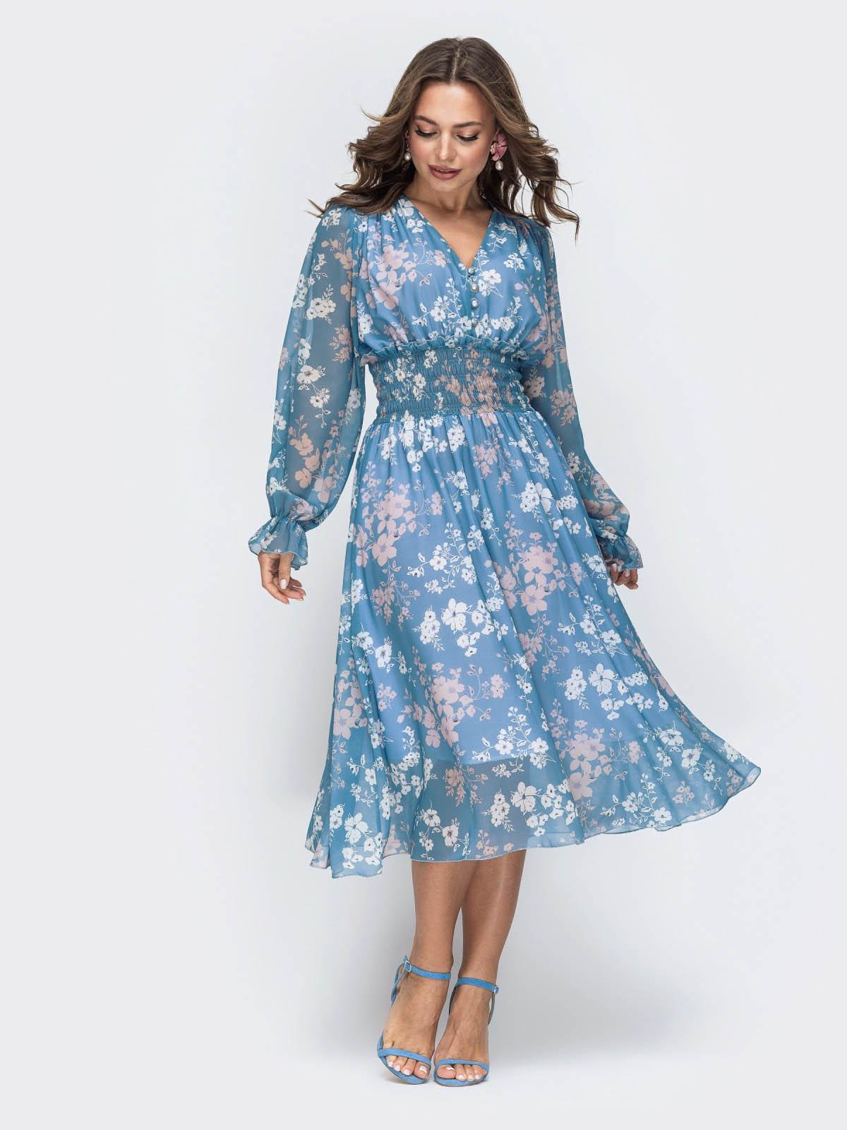 Сукня блакитна принтована з шифону | 65563 Сукня блакитна принтована з шифону | 65563