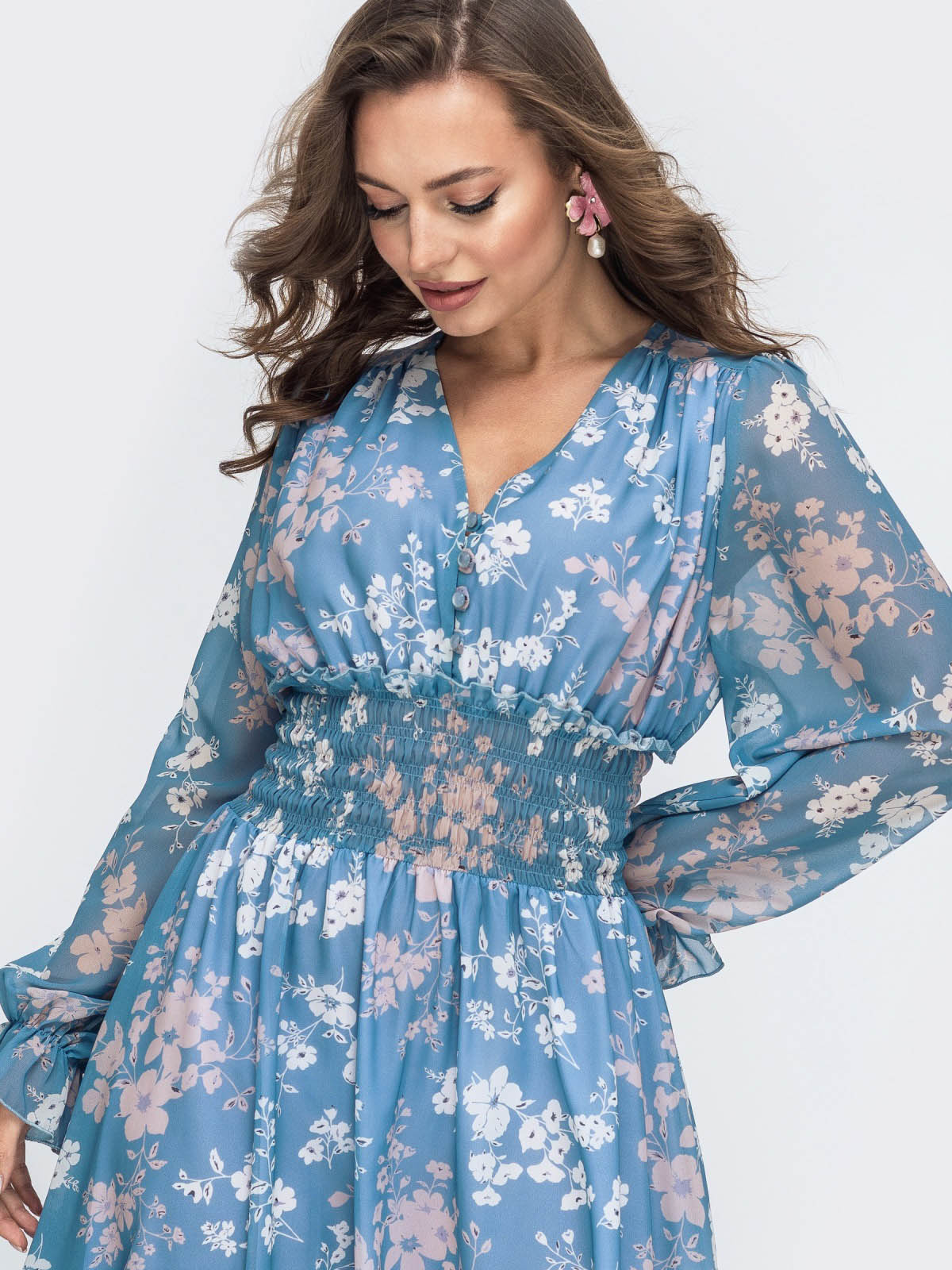 Сукня блакитна принтована з шифону | 65563 Сукня блакитна принтована з шифону | 65563