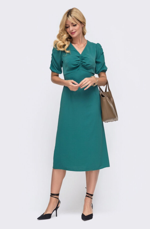 Приталена сукня бірюзова з фігурним ліфом | 67154