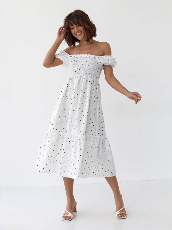 Літня сукня в горошок біла | 67026