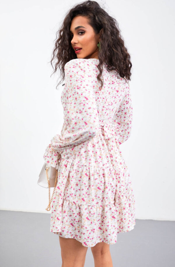 Плаття-трапеція білий принт з V-вирізом | 66845