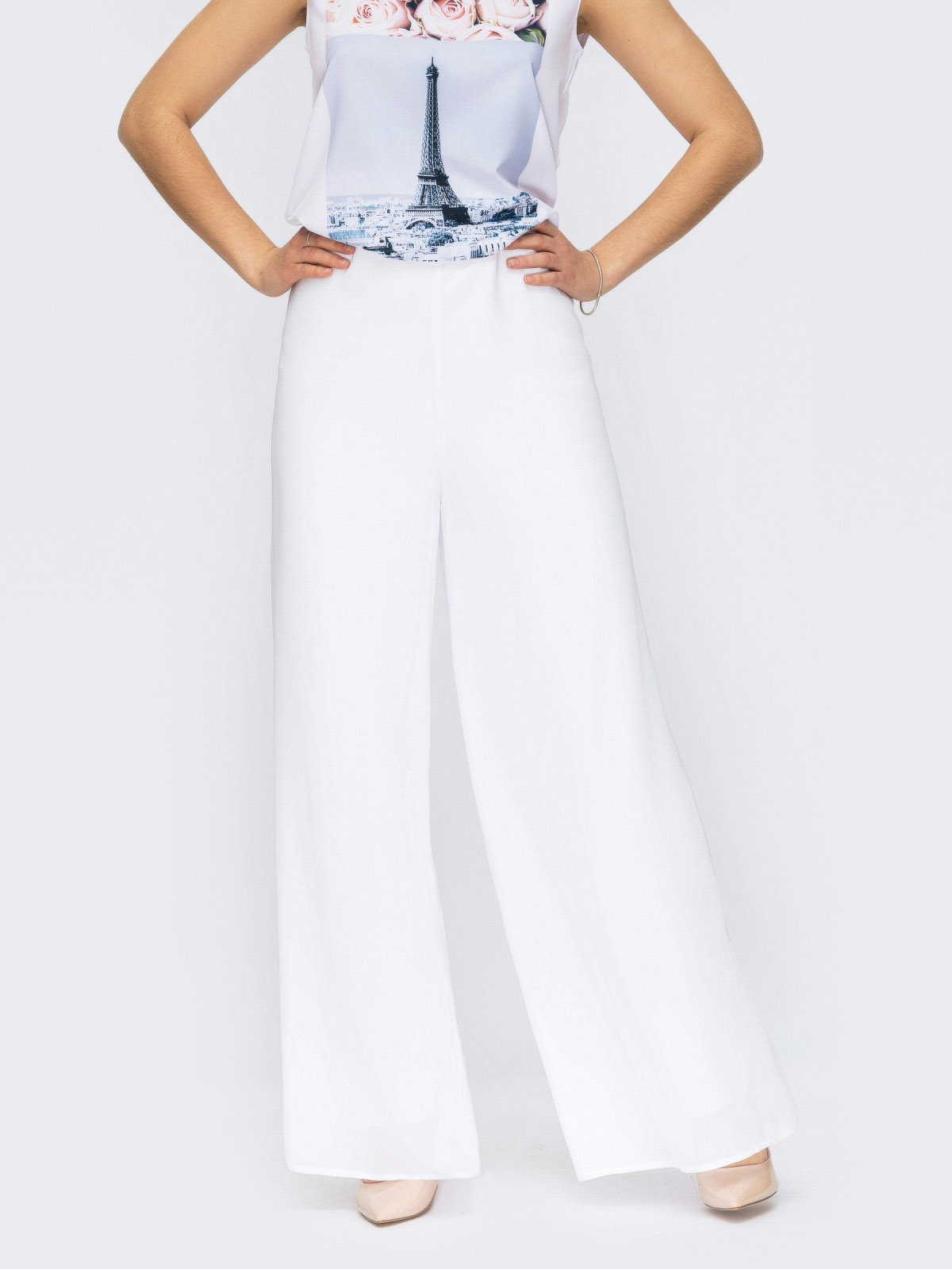 Двошарові шифонові штани-палаццо білі | 67875
