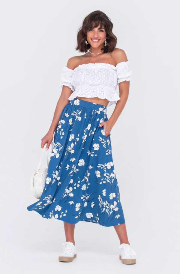 Костюм топ та спідниця-кльош синьо-білий | 67924