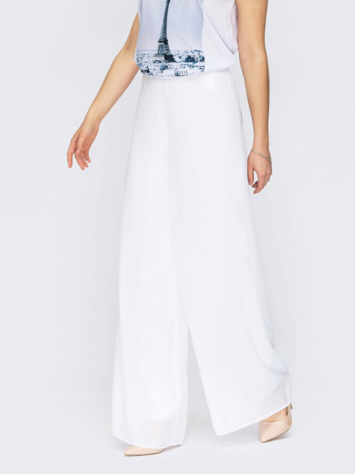 Двошарові шифонові штани-палаццо білі | 67875