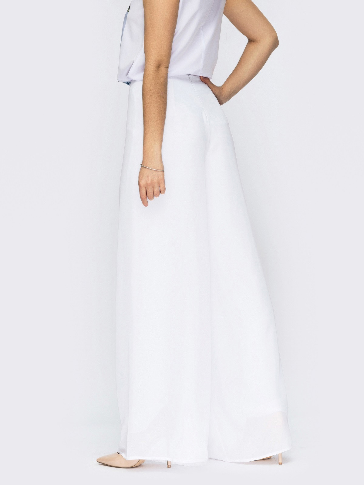 Двошарові шифонові штани-палаццо білі | 67875