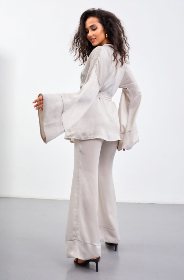 Шовковий костюм у піжамному стилі сірий | 68165