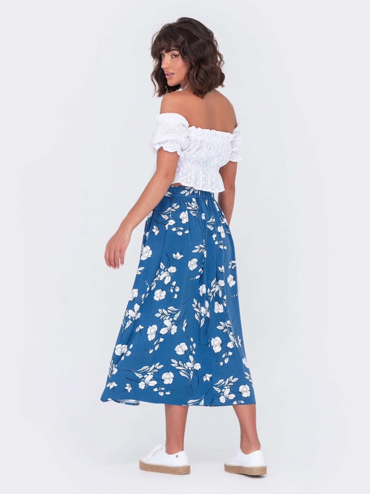 Костюм топ та спідниця-кльош синьо-білий | 67924 Костюм топ та спідниця-кльош синьо-білий | 67924