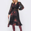 Чорна сукня в принт зі спідницею-кльош | 69305 Чорна сукня в принт зі спідницею-кльош | 69305