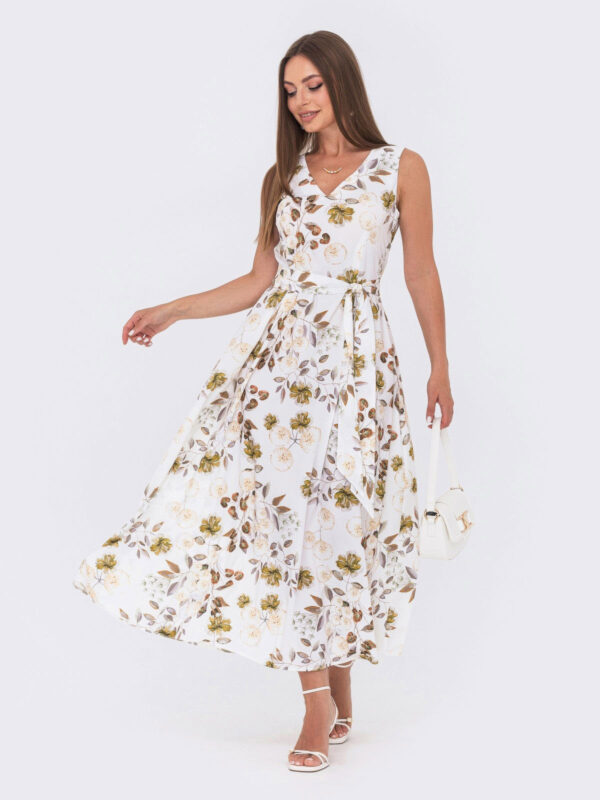 Сукня біла в квітковий принт хакі | 69297