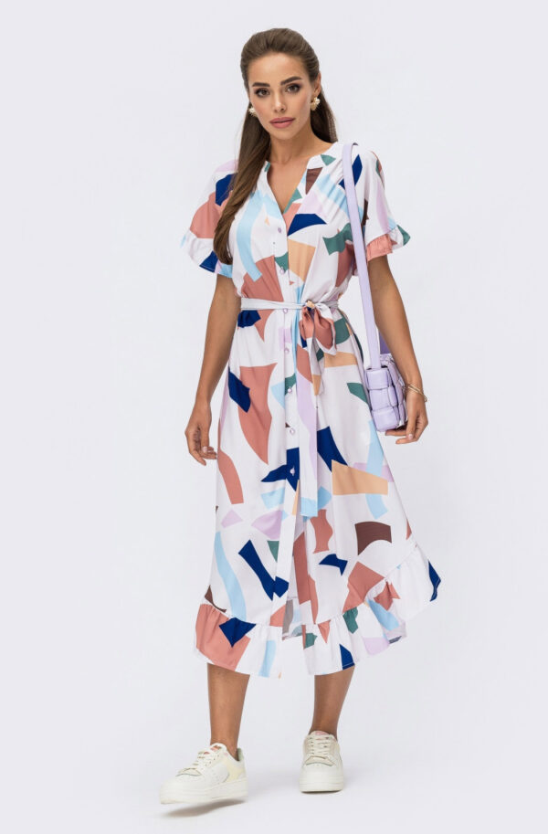 Принтована сукня біла з оборкою по низу | 69284