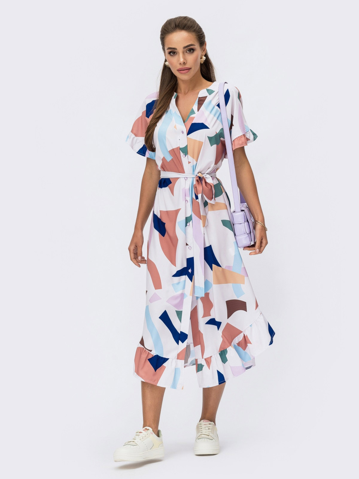 Принтована сукня біла з оборкою по низу | 69284