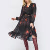 Чорна сукня в принт зі спідницею-кльош | 69305 Чорна сукня в принт зі спідницею-кльош | 69305