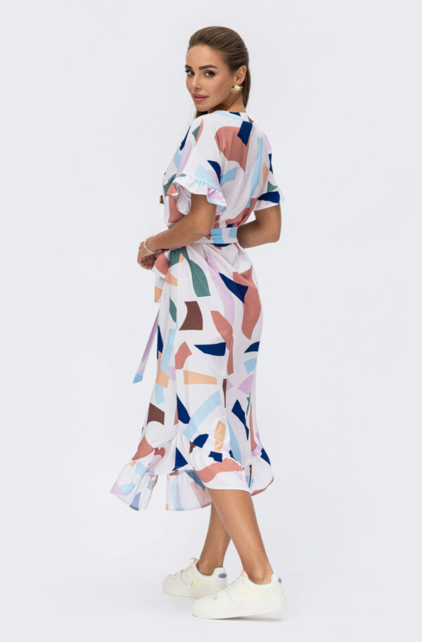 Принтована сукня біла з оборкою по низу | 69284